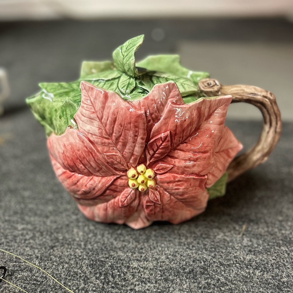 Fitz & Floyd • Omnibus • Vintage • Ceramic • Red/Green • Poinsettia • Teapot